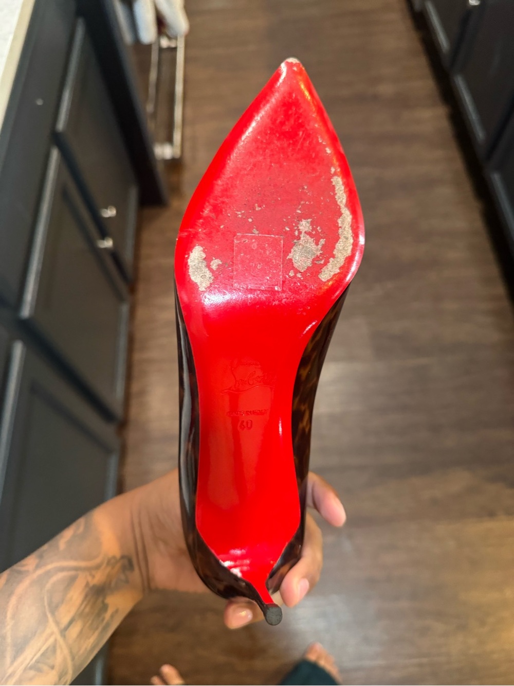 Christian Louboutin Black Patent Pointed Toe Pump with Signature Red Sole